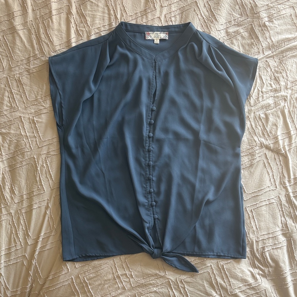 Pink Rose Navy Button-Front Blouse